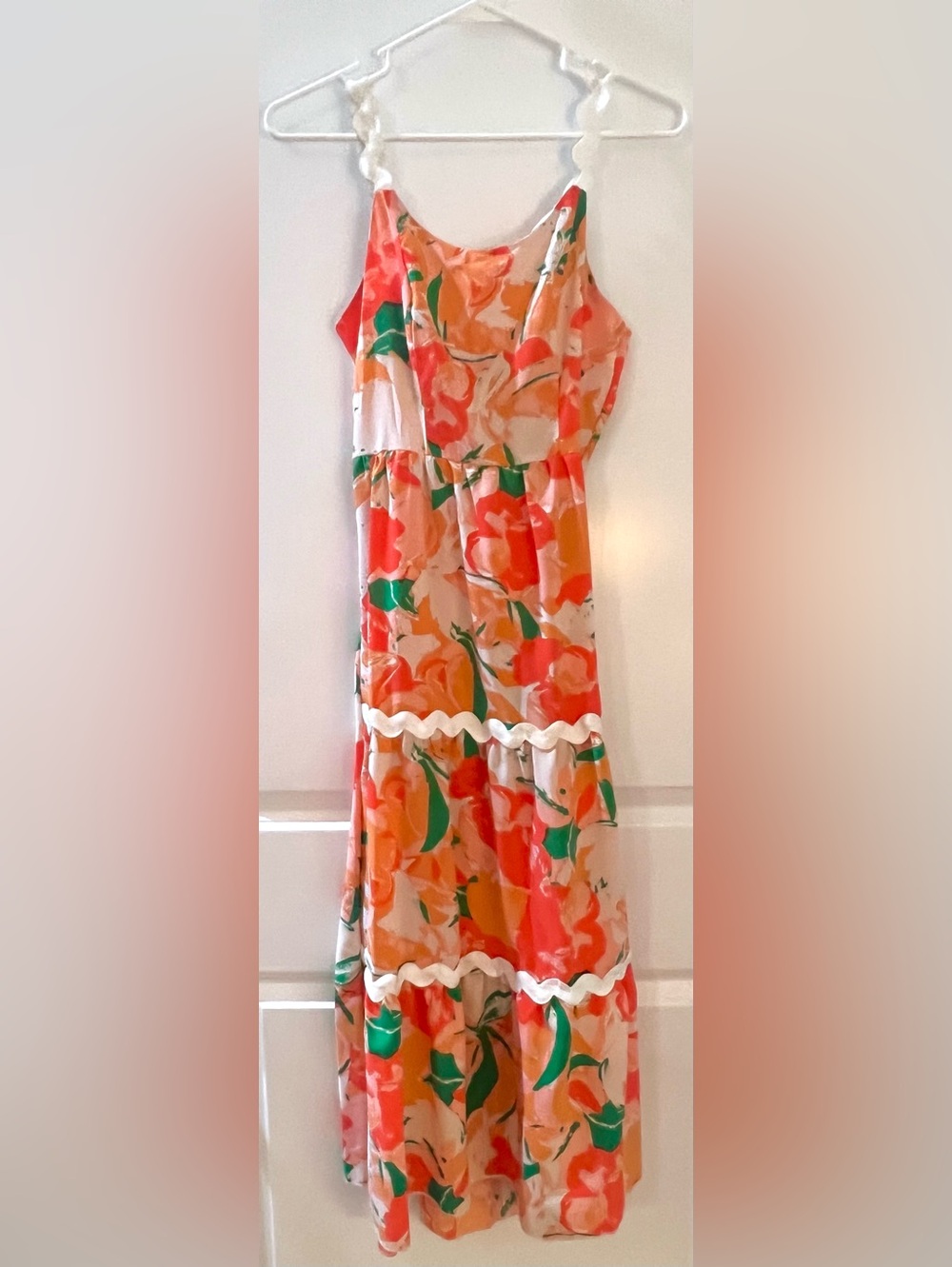 SHEIN Coral Orange Floral Print Dress with Green Accents